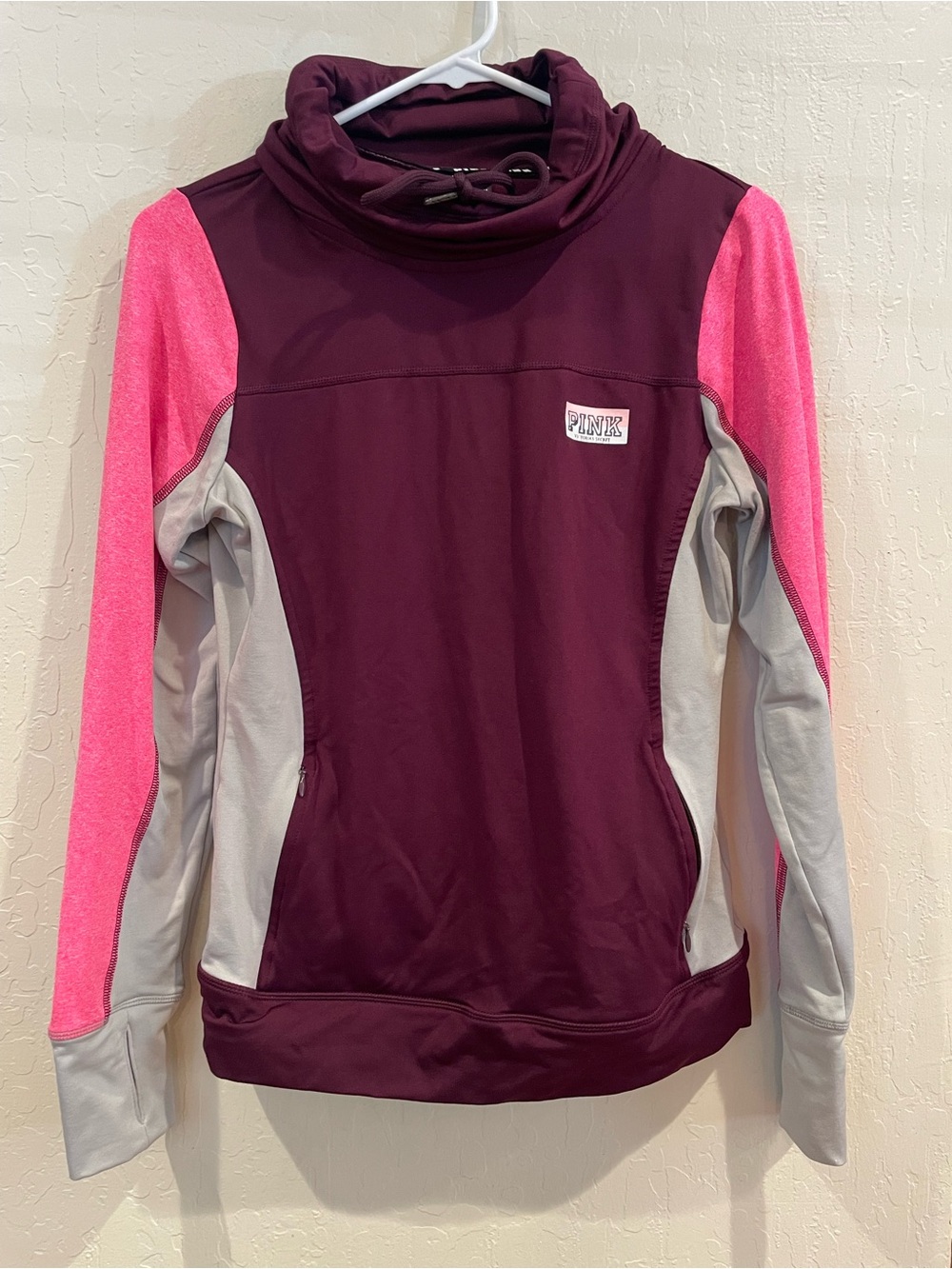 PINK Victoria's Secret Ultimate Cowl Neck Pullover Maroon Pink Thumbholes S